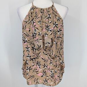 Banana Republic Tan Pink Floral Sleeveless Halter Neck Camisole Top Blouse Small